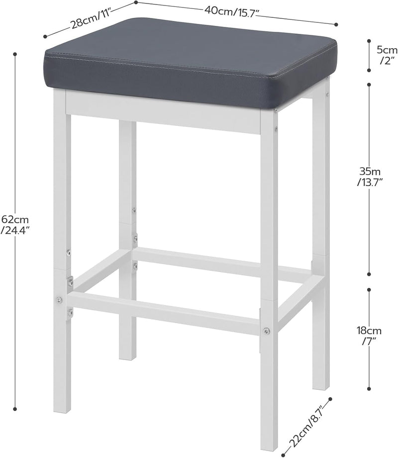 Bar Stools, Set of 2 Bar Chairs, 24.8-Inch Height Stools, Breakfast Bar Stools, Kitchen Bar Chairs, 2" Thick Upholstery, for Kitchen, Dining Room, Cafe, Bar Counter, White and Gray WG21BY01-2
