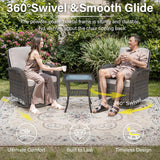 8 Piece Patio Furniture Set with 50000 BTU Propane Fire Pit Table, Outdoor Conversation Set with 2 Swivel Rocker Chairs Wicker Sofa and Ottomans for Casual Gatherings Beige Cushion-2