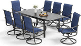 9-Piece Metal Outdoor Patio Dining Furniture Set 8 Sling Dining Swivel Chairs and 1 Expandable Outdoor Dining Rectangle Table, Blue-0