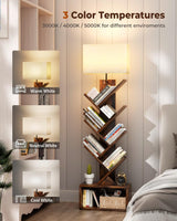6 Tier Tree Bookshelf with Light, Narrow Bookcase Tower, Tall Floor Standing Book Organizer with Storage Cabinet for Living Room, Bedroom and Home Office, Rustic Brown-2