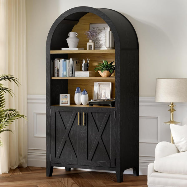 Arched 5-Tier Storage Cabinet Beech Door Buffet Farmhouse-0