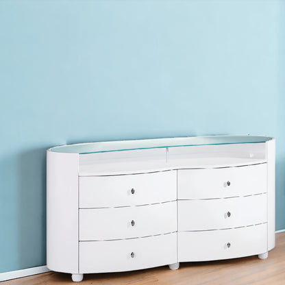 63" White Wood Six Drawer Double Dresser