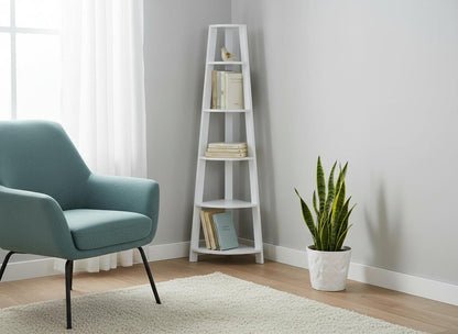 71" Espresso Wood Five Tier Corner Bookcase