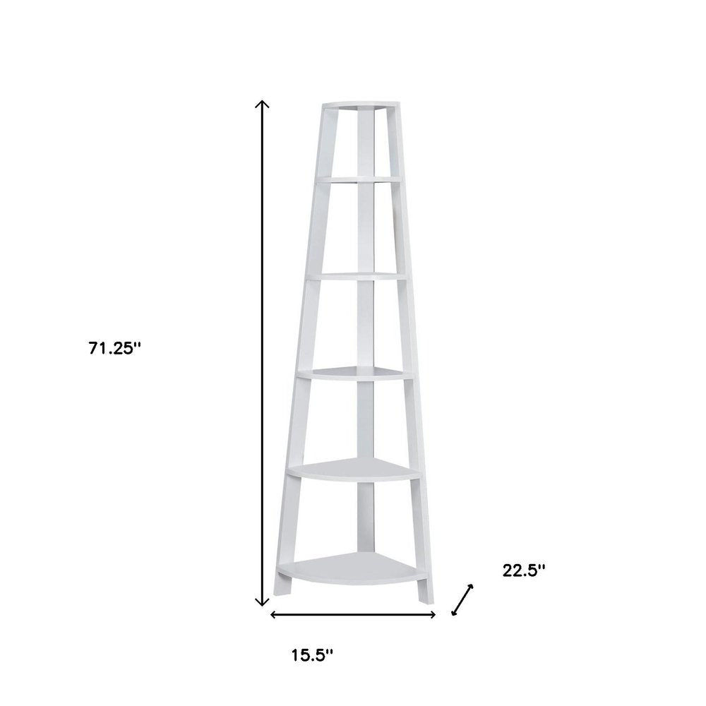 71" Espresso Wood Five Tier Corner Bookcase