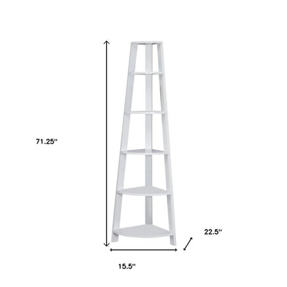 71" Espresso Wood Five Tier Corner Bookcase