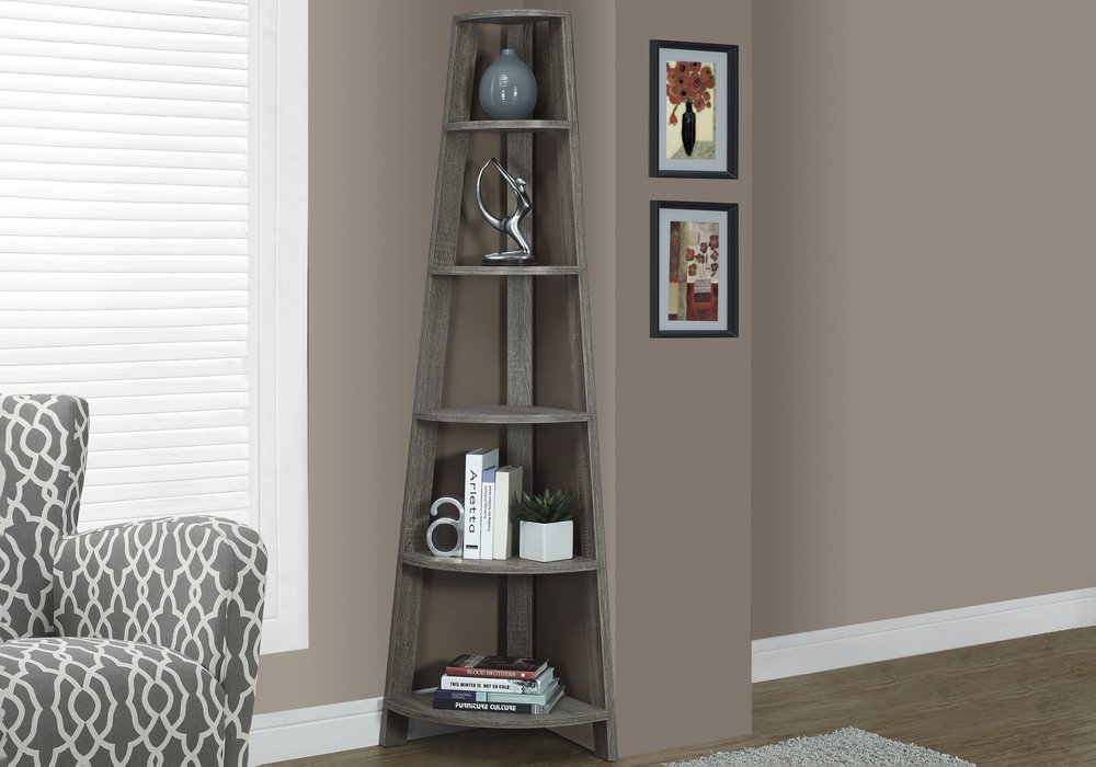 71" Espresso Wood Five Tier Corner Bookcase