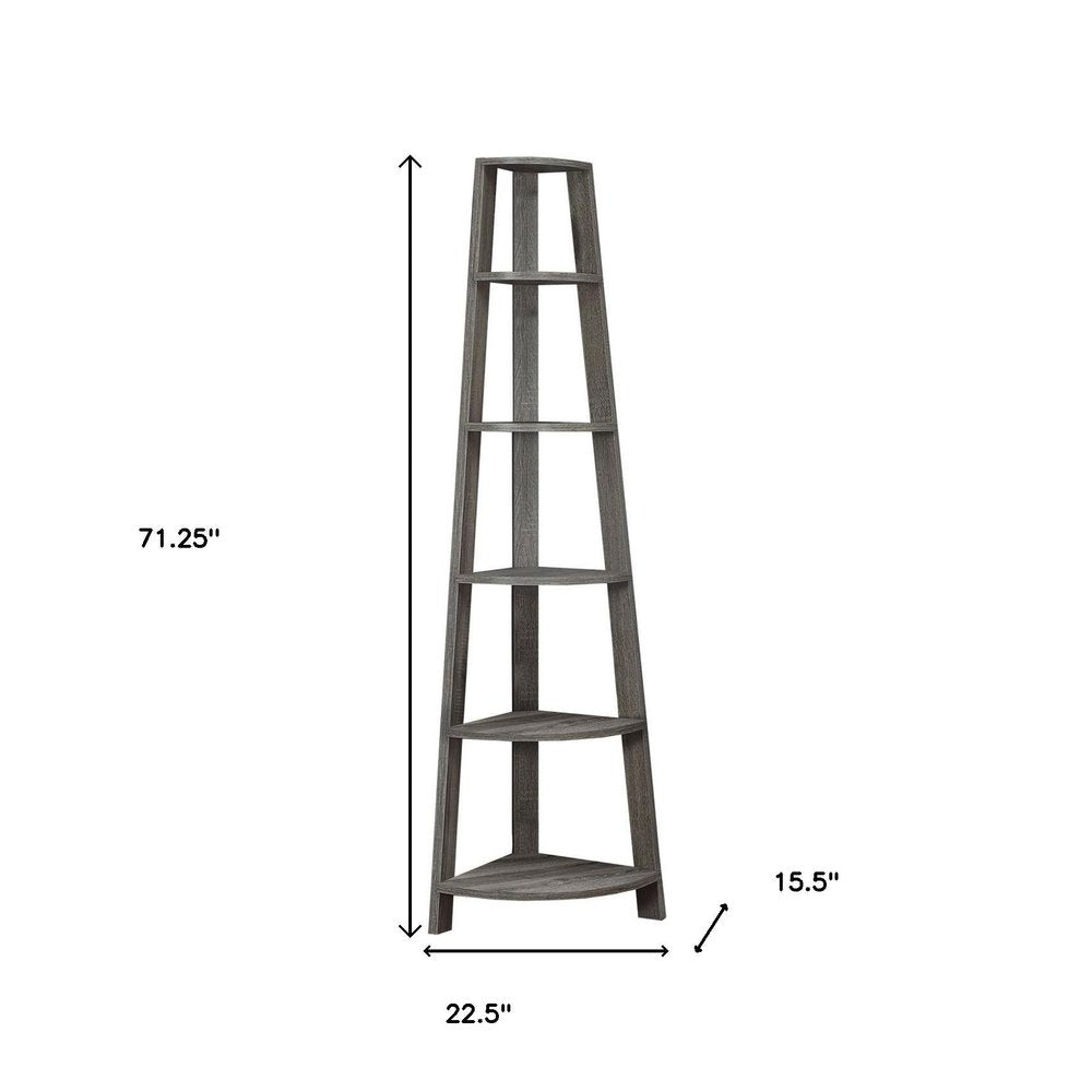 71" Espresso Wood Five Tier Corner Bookcase