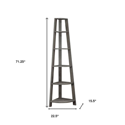 71" Espresso Wood Five Tier Corner Bookcase