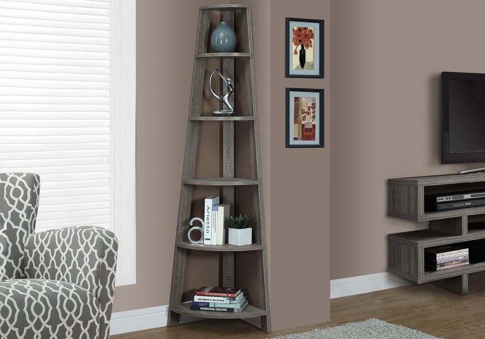 71" Espresso Wood Five Tier Corner Bookcase