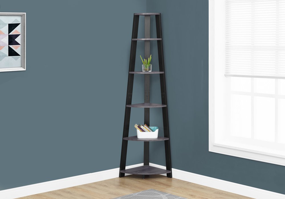 71" Espresso Wood Five Tier Corner Bookcase