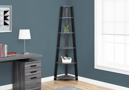 71" Espresso Wood Five Tier Corner Bookcase