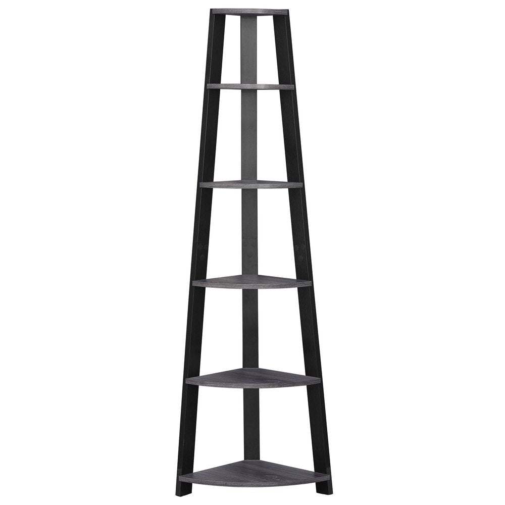 71" Espresso Wood Five Tier Corner Bookcase