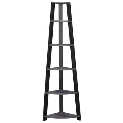 71" Espresso Wood Five Tier Corner Bookcase
