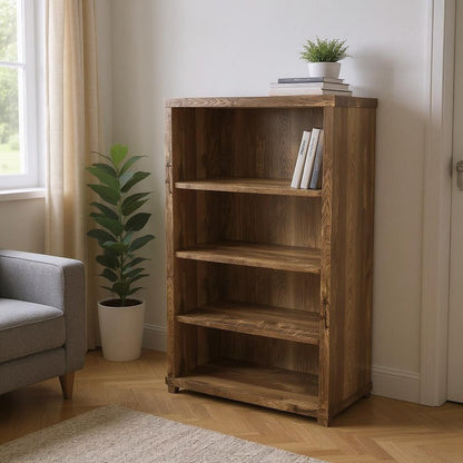 White Wood Adjustable Four Tier Bookcase