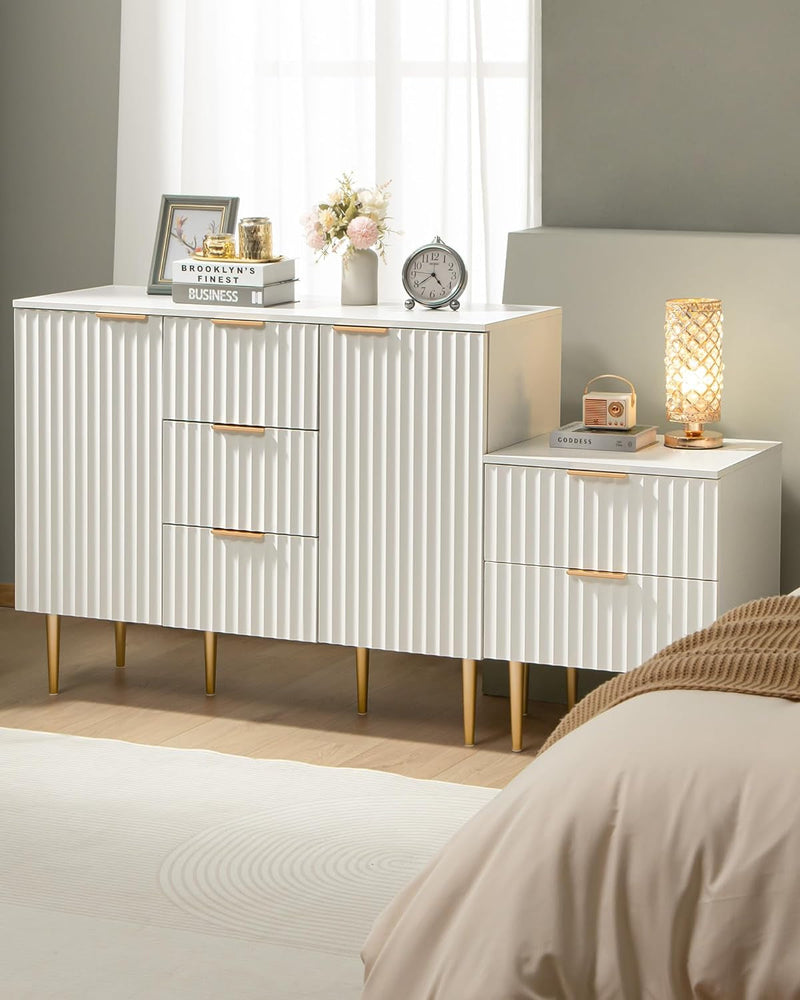 White Glossy Fluted Buffet Cabinet with 3 Drawers-2
