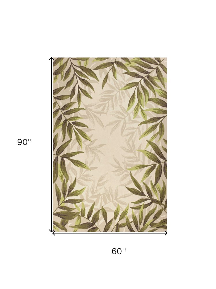 8' X 10' Beige Floral Handmade Indoor Outdoor Area Rug