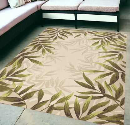 8' X 10' Beige Floral Handmade Indoor Outdoor Area Rug