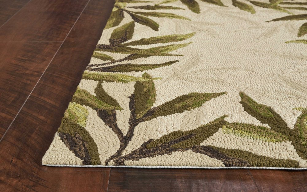 8' X 10' Beige Floral Handmade Indoor Outdoor Area Rug