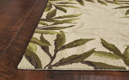 8' X 10' Beige Floral Handmade Indoor Outdoor Area Rug