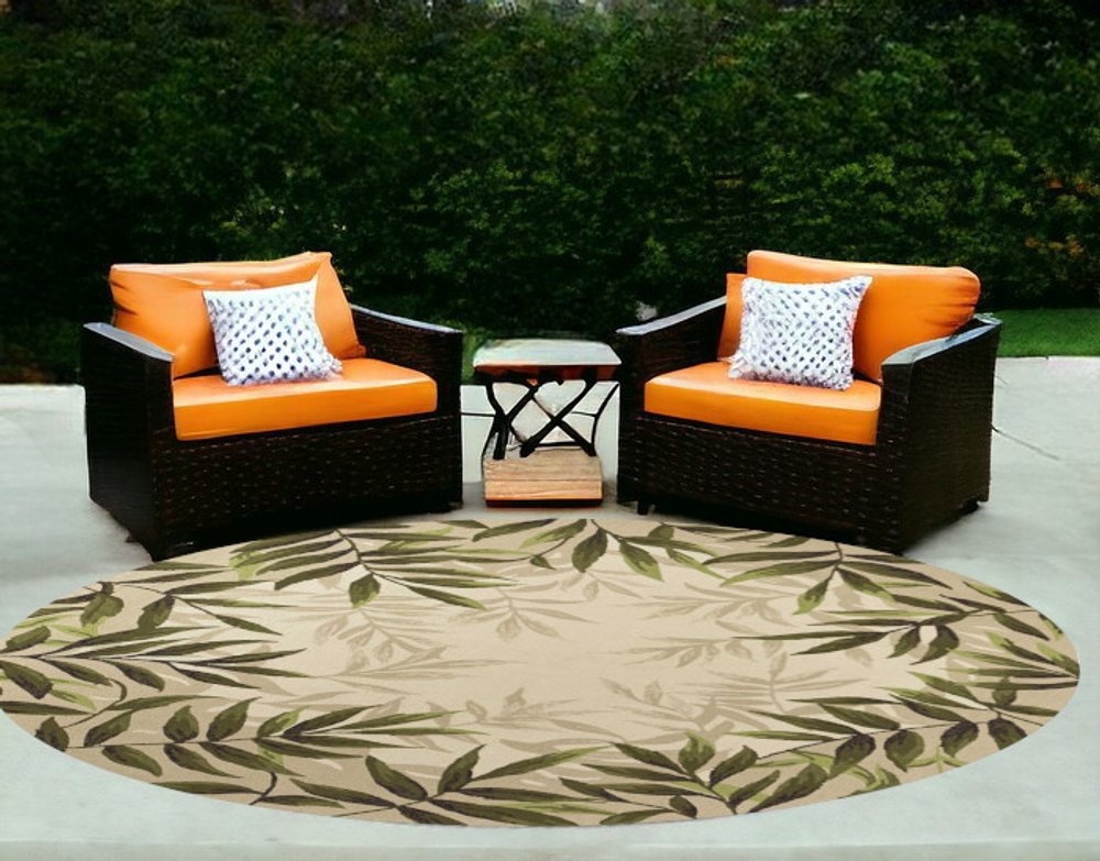 8' X 10' Beige Floral Handmade Indoor Outdoor Area Rug