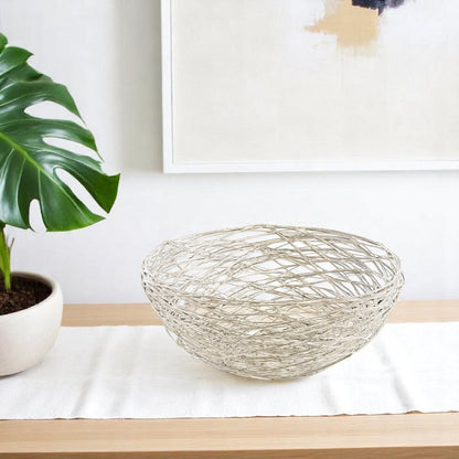 12" Silver Aluminum Abstract Wire Round Centerpiece Bowl