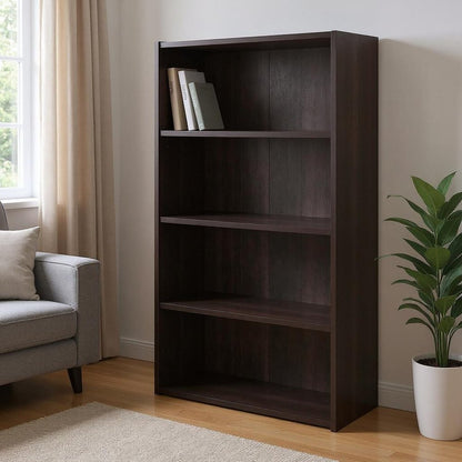 36" Espresso Wood Adjustable Three Tier Bookcase
