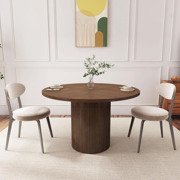 47 Inch round Dining Table, Farmhouse Fluted Dining Kitchen Table, Modern Wood Small Circle Dining Table for Kitchen Living Room, Walnut-0