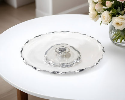 13" Clear and Gold Round Glass Hand Finished Lazy Susan