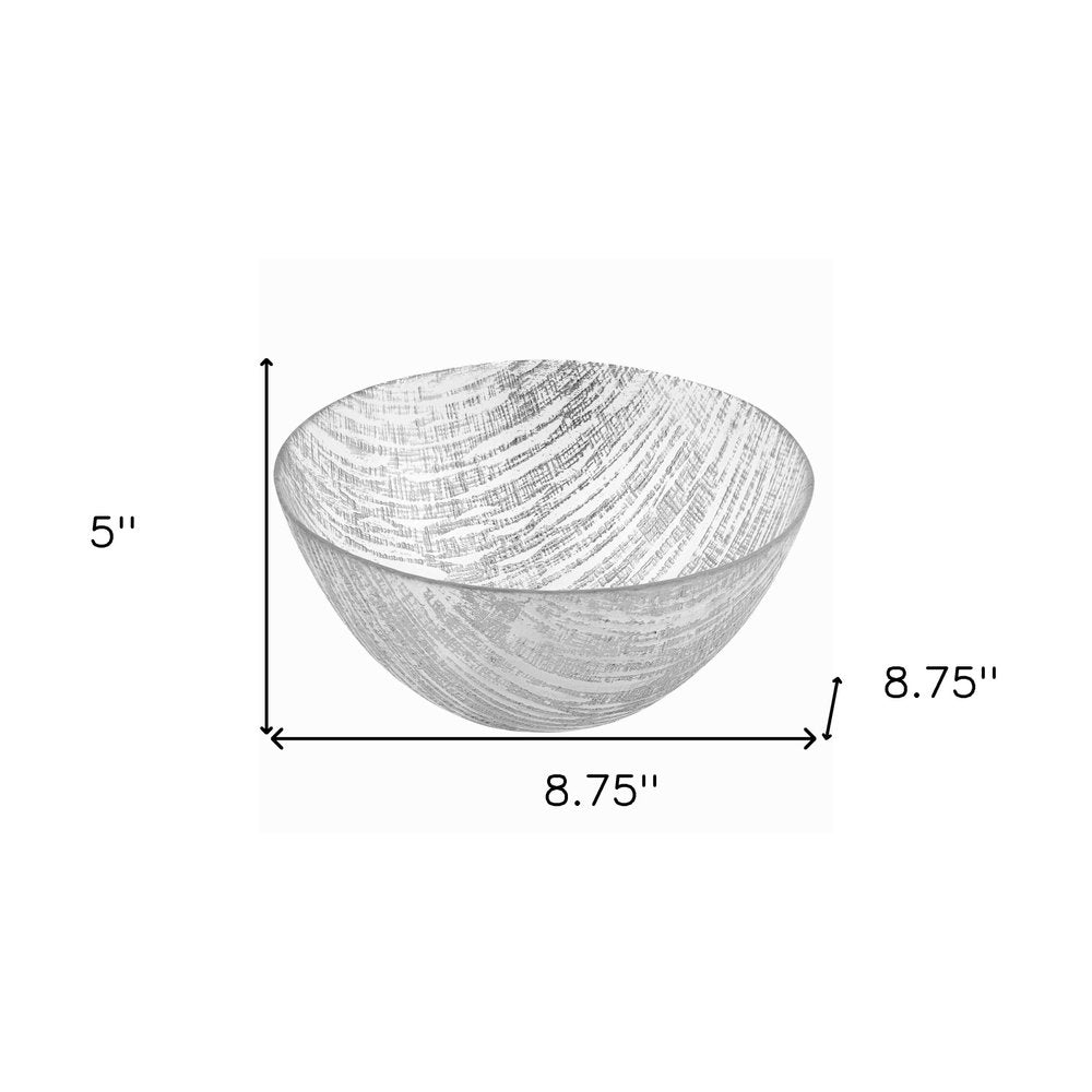 9" Clear And Silver Lead Free Crystal Round Serving Bowl