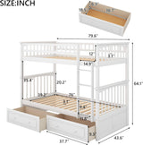 Harper & Bright Convertible Wood Twin-Over-Twin Bunk Bed with Storage Drawers and Ladder - Can Be Divided into Two Daybeds (White)-1