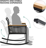 Outdoor Wicker Rocker Bistro Set with Wood Arms-4