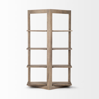 72" Brown Solid Wood and Wood Four Tier Bookcase