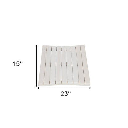 23" White Teak Slat Non Slip Bath Mat