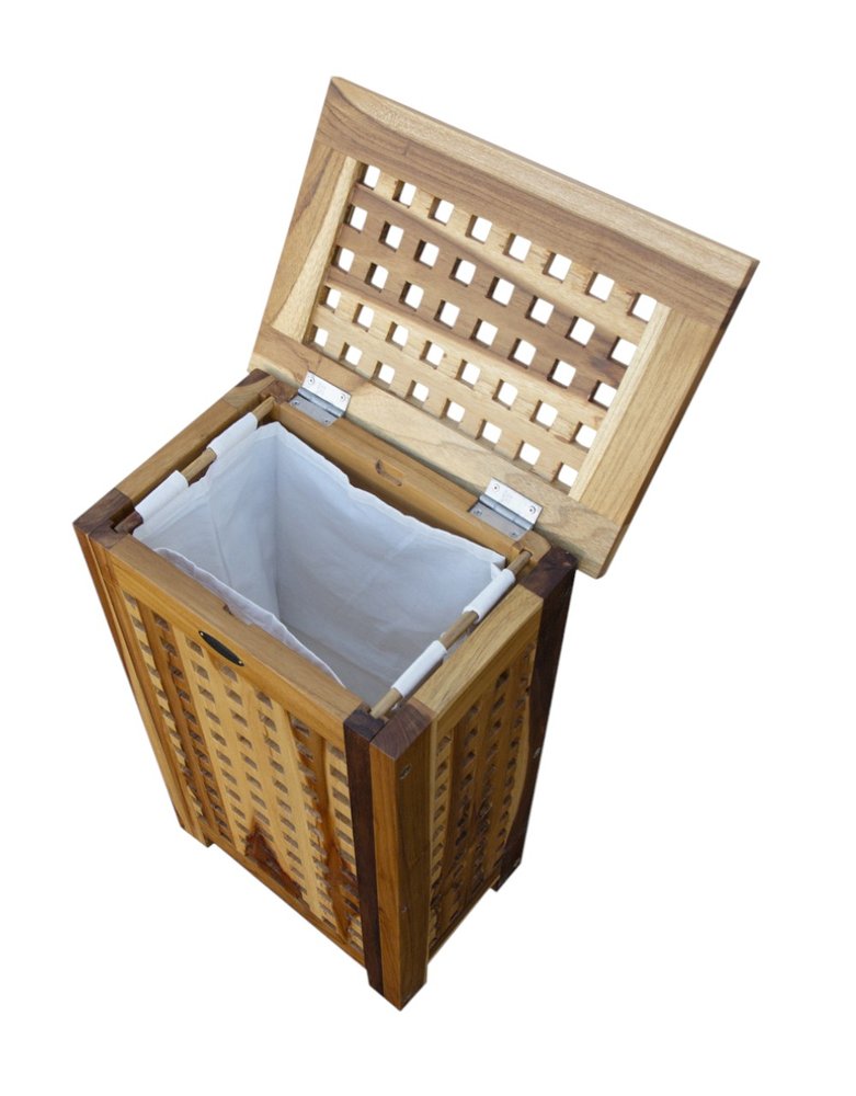 24" Brown Solid Wood Lattice Laundry Hamper With Lid
