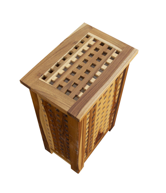 24" Brown Solid Wood Lattice Laundry Hamper With Lid