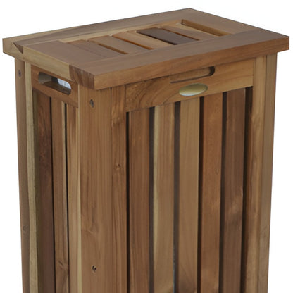 24" Brown Solid Wood Laundry Hamper With Lid