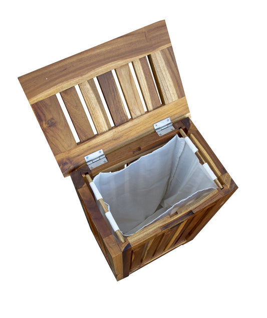 24" Brown Solid Wood Laundry Hamper With Lid