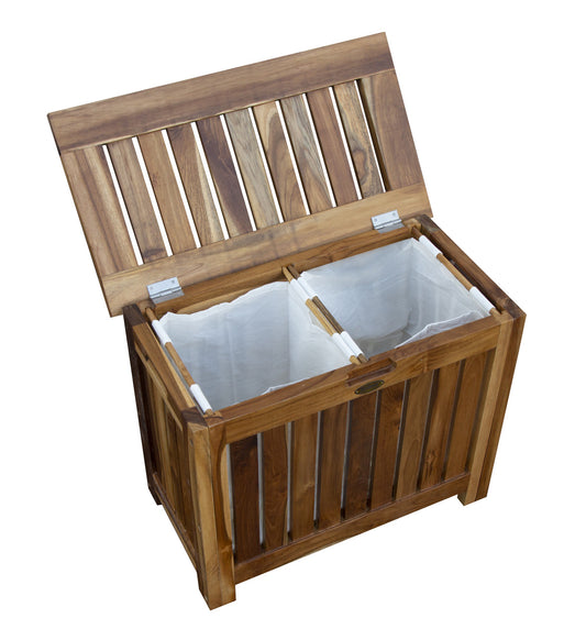 23" Brown Solid Wood Laundry Hamper With Lid