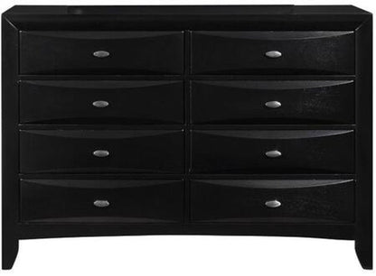 59" Black Solid Wood Mirrored Five Drawer Dresser