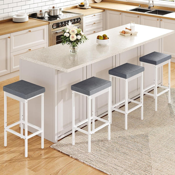 Bar Stools, Set of 2 Bar Chairs, 24.8-Inch Height Stools, Breakfast Bar Stools, Kitchen Bar Chairs, 2" Thick Upholstery, for Kitchen, Dining Room, Cafe, Bar Counter, White and Gray WG21BY01-1