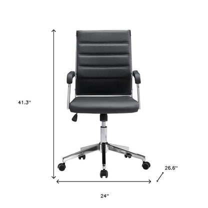 Silver and Black Adjustable Swivel Faux Leather Rolling Conference Office Chair