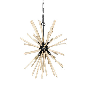 Wood And Metal Starburst Six Bulb Hanging Light