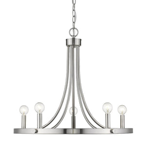 Silver Candle Style Five Light Metal Dimmable Chandelier