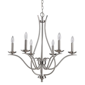 Nickel Candle Style Six Light Metal Dimmable Chandelier