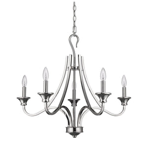 Nickel Candle Style Five Light Metal Dimmable Chandelier