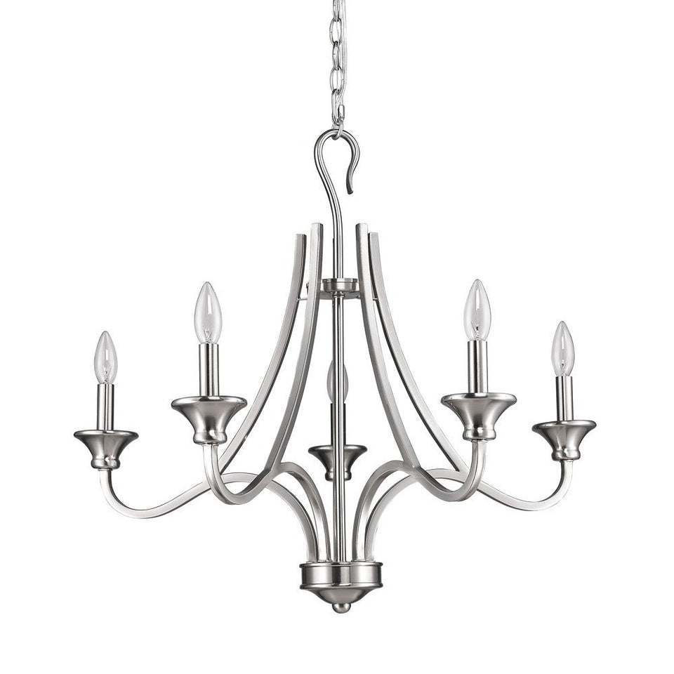 Silver Candle Style Five Light Metal Dimmable Chandelier