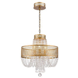 Gold Four Light Metal and Crystals Dimmable Chandelier With Shades