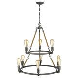 Brown and Black Nine Light Metal Dimmable Chandelier