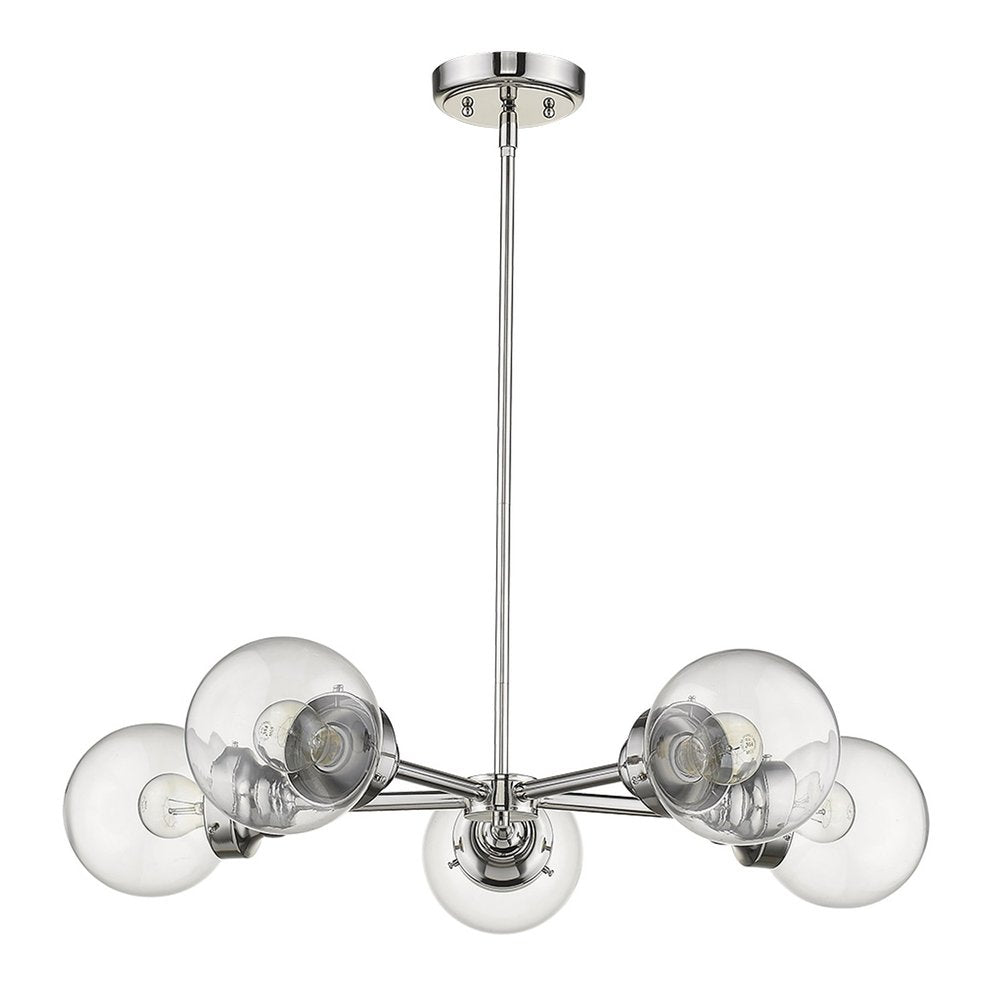 Silver Five Light Metal Dimmable Chandelier With Clear Shades