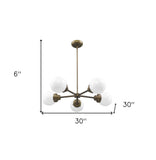 Bronze Five Light Metal Dimmable Chandelier With White Shades
